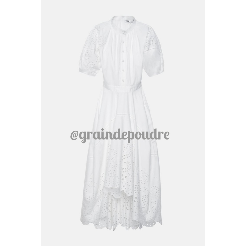 Rare! Zara Limited Edition Cotton Poplin Embroidered Eyelet Lace Hi Lo Dress L - Picture 5 of 5